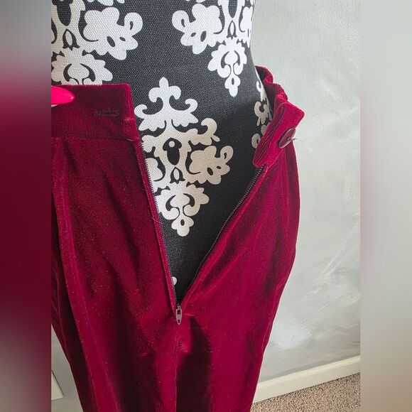 Vintage Merlot Deep Red Velour Skirt Sz 10 A Line Renaissance Dark Academia - Picture 8 of 10